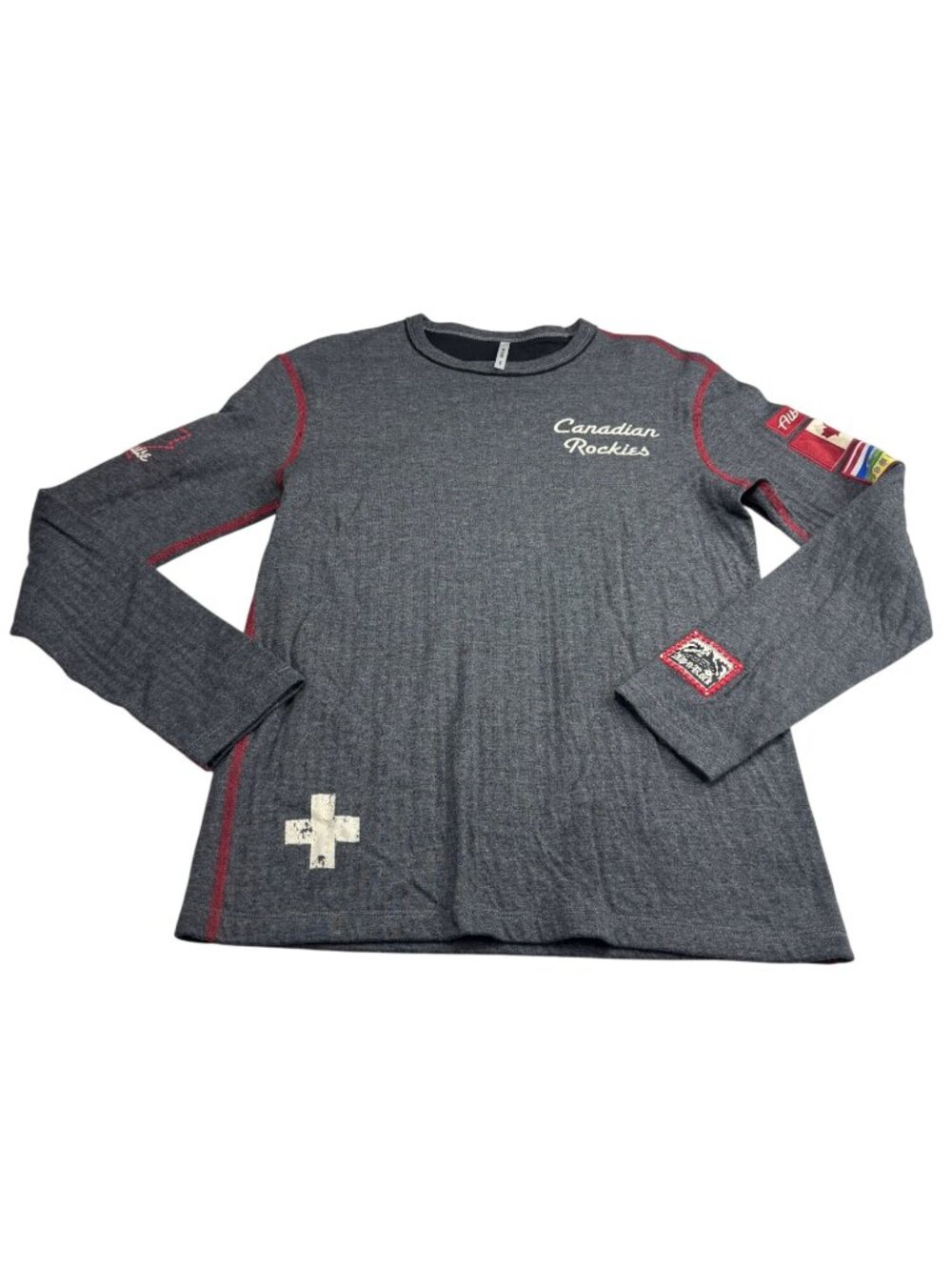 Alp-N-Rock Canada Rockies Long Sleeve Shirt With Patches Made In USA Gray Size 1